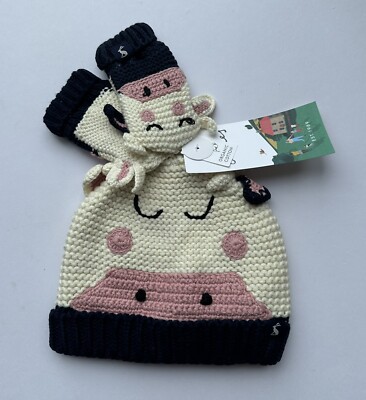 Joules Baby Jungen mollig gestrickte Figur Mütze und Handschuhe Set-Kuh- *Neu mit Etikett*