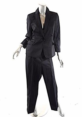 AKRIS PUNTO Black Cotton Blend Sateen Fishnet Insert Pantsuit NWT US12 $1845