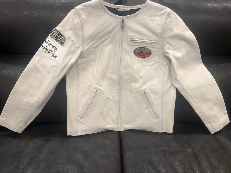 Harley-Davidson White Leather Outer Shell Coats, Jackets & Vests
