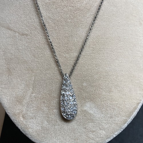 Chicos Crystal Rhinestone Silver Tone Tear Drop Pendant Necklace 18-22” B123 - Picture 2 of 10