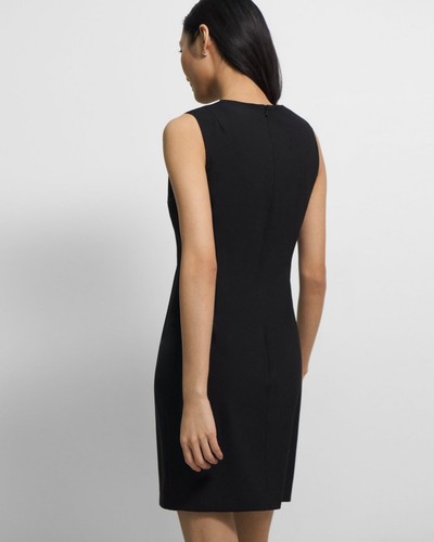 Theory Women's Black Sleeveless Crew Neck Back Zip Fitted Wool Dress Size 10
