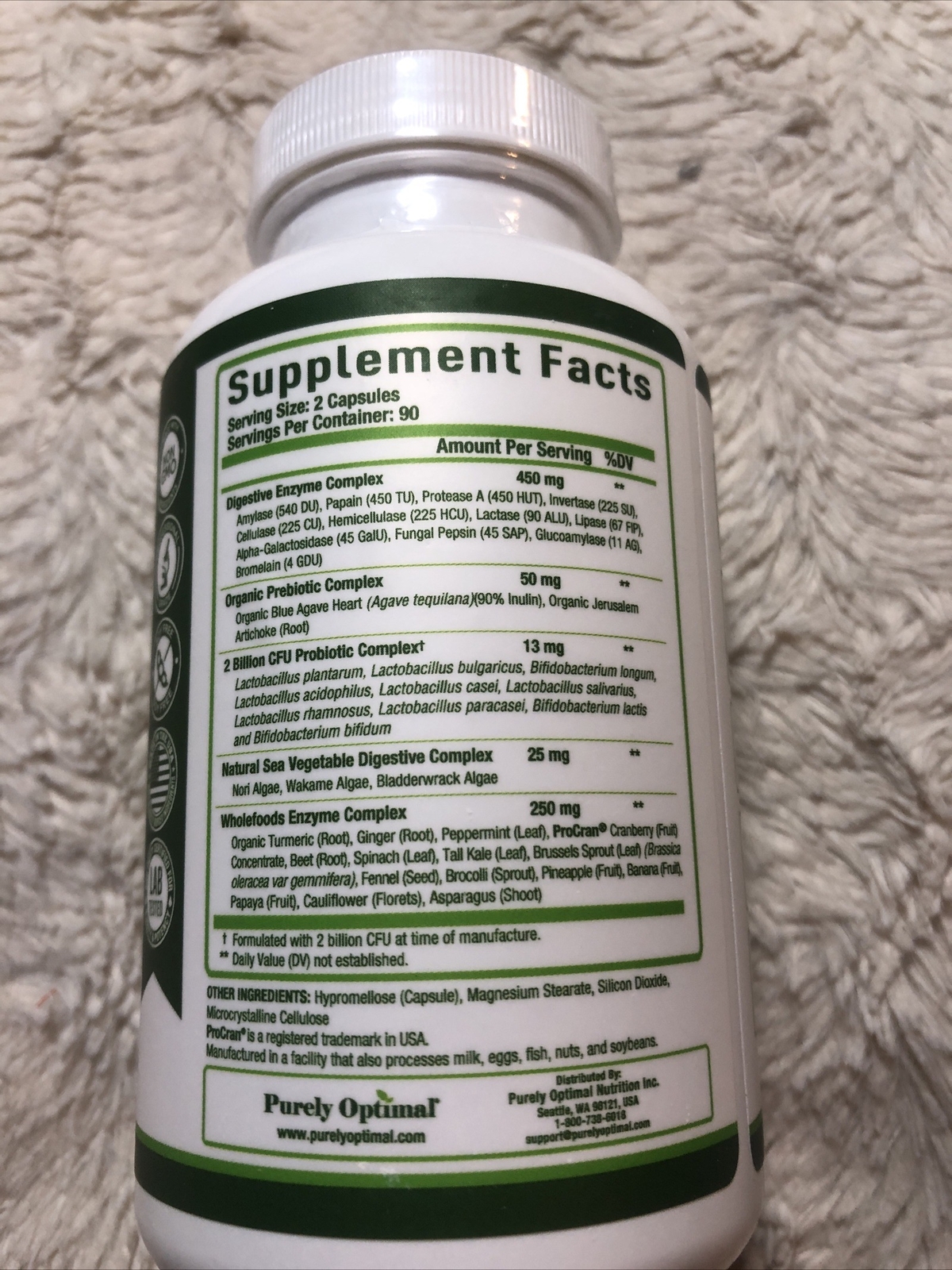 Purely Optimal Digestive Enzymes Plus Prebiotics & Probiotics 180