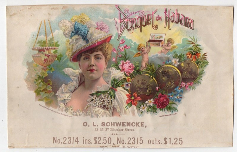  Beautiful 1890s O.L Schwencke NY Sample Inner Cigar Label " Bouquet d Habana  "