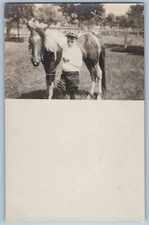 c1910's Child Boy With Horse Farm Scene RPPC Photo Unposted Antique Postcard