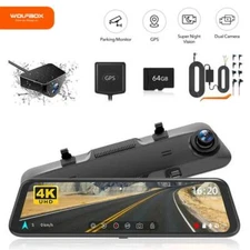 WOLFBOX 4K 12'' Dash Cameras Mirror Cam Dash Cam Dual Parking Monitoring