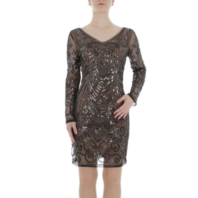 Damen Glänzend Stretch Pailletten Perlen Reissverschluss Kleid 9633 Ital-design