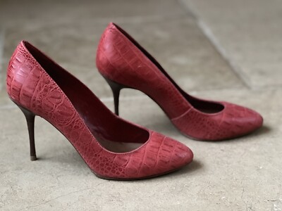 Schutz Women's Red Stiletto Heels Shoes Leather Crocodile US