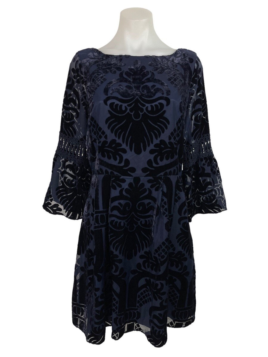eliza j long sleeve burnout velvet cocktail dress Blue 3/4 Bell Women’s Size 6 Size:UK8/S Layton Online Store Black Halo Dresses Purple Fashion a plunge v