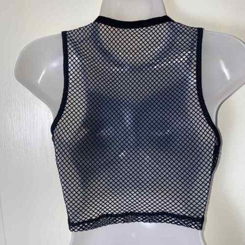 New Small Mesh I'm So Hot Pink Tape Crop Top Punk Grunge Retro Neon Black - 第 4/4 張圖片