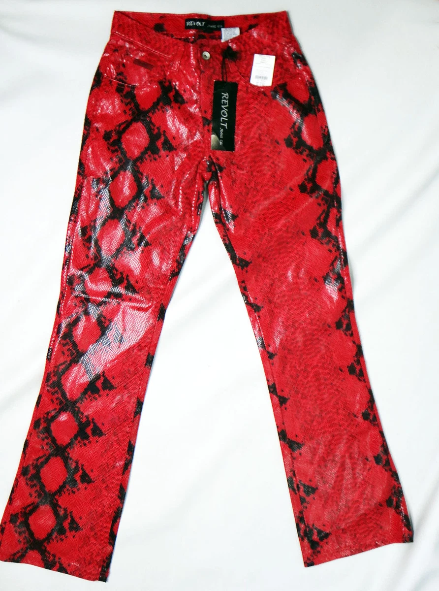 SNAKE python Red Black pant jean sequin scale rock roll 4 6 8 10 12 30 28 vegan
