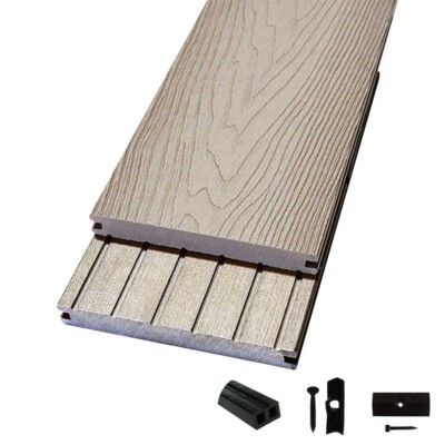 Woodstore24 Massiv Terrassendiele WPC Komplettset WoodoMalta - 2,4 m - hellgrau