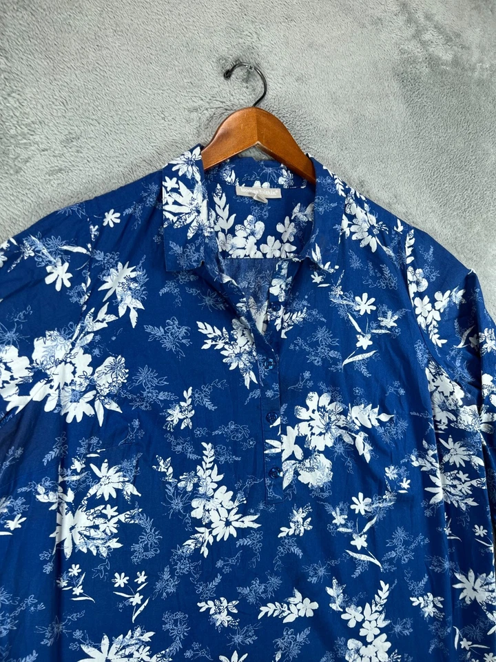 Mujeres Tops Túnicas Plus 1X 22 Mujer Dentro Hawaiano Azul Floral Cuello Popover Foto 2 de 4