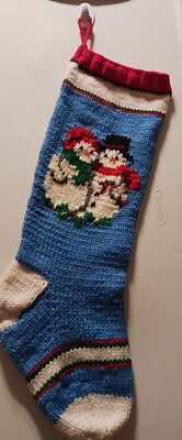 Hand Knit Christmas Stocking Snow Couple Will Personalize For Free**SALE PRICE**