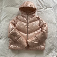 Puma Down Puffer Jacket Crop Style Size L Uk 12 Pastel Baby Pink White Shiny