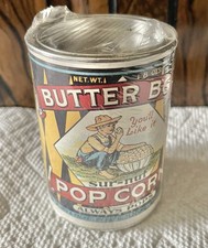RARE FACTORY SEALED Butter Boy Popcorn Tin Can Bank Sur-Nuf Advertising NOS