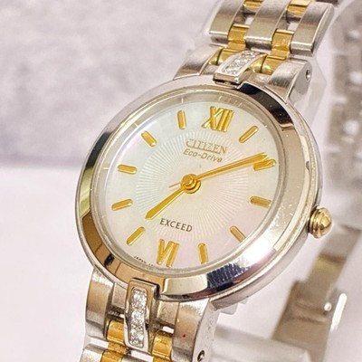 Citizen Exceed Eco-Drive Damenuhr Weißes Zifferblatt Silber Gold Kombi 6P Dia...