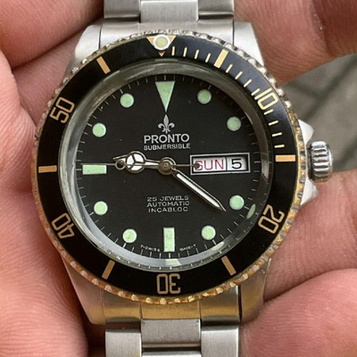 #ad #ad Rare PRONTO Submersible Black Dial Automatic Sports Day Date Watch Men Vintage $436.00