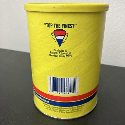 Vintage TOP Cigarette Tobacco Tin 6 oz Yellow Can Republic Tobacco Illinois 