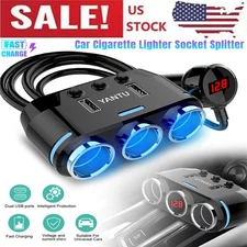 3Way 12/24V Car Cigarette Lighter Socket Splitter Dual USB Charger Power Adapter