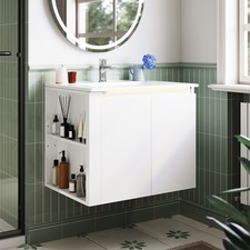 600mm Wall Mounted Bathroom Vanity Unit High Gloss White LED Floating Cabinet