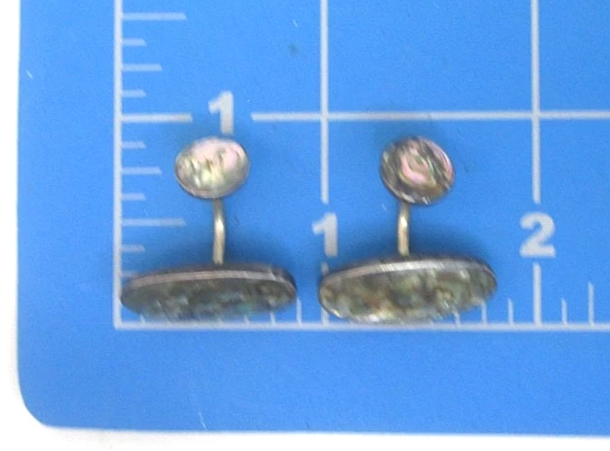 Gemelos victorianos de abulón madreperla de plata de ley con gran color Foto 3 de 4