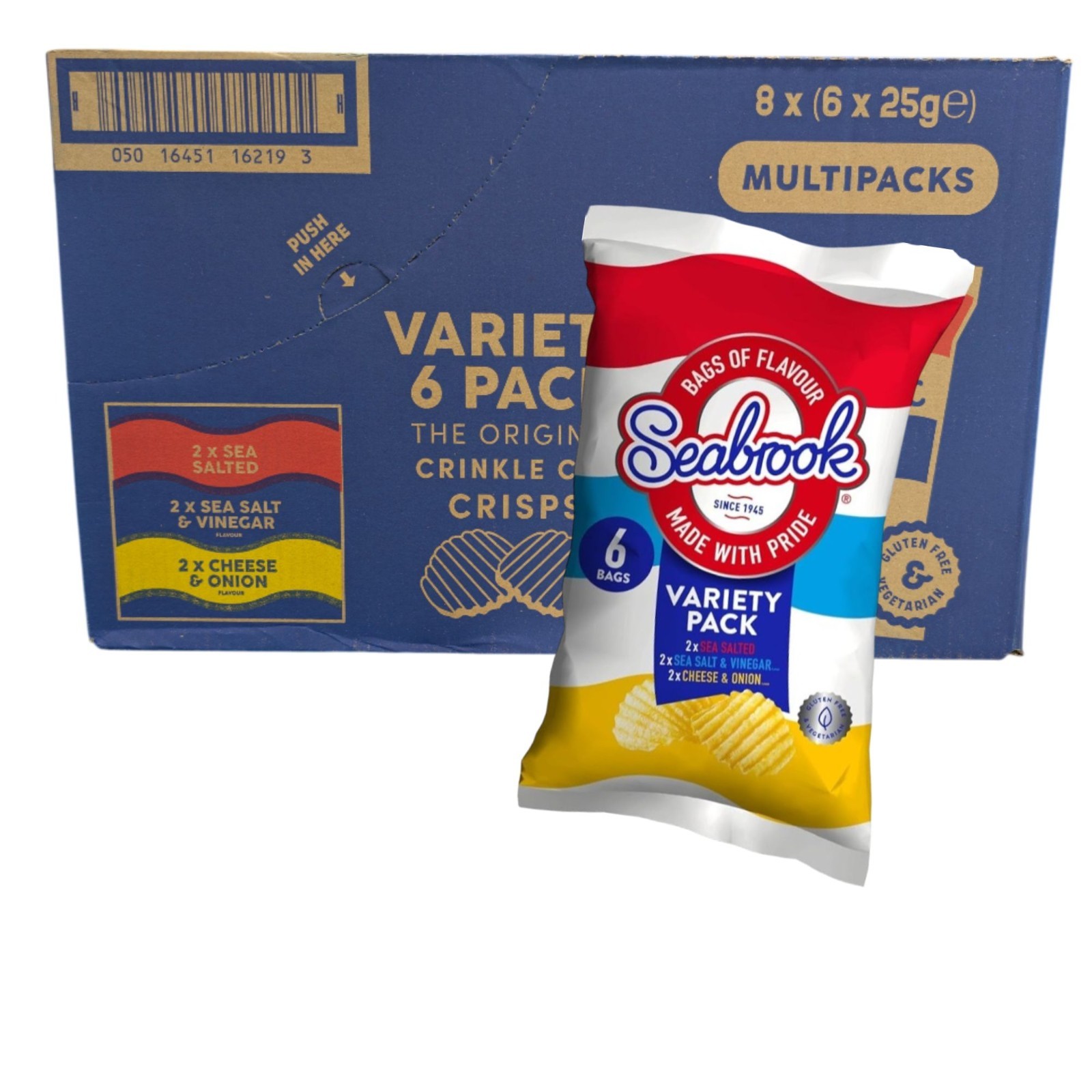 Seabrook Crisps Variety Pack 8 x 6 Bags (48 Total) - Crinkle Cut - Bulk Case