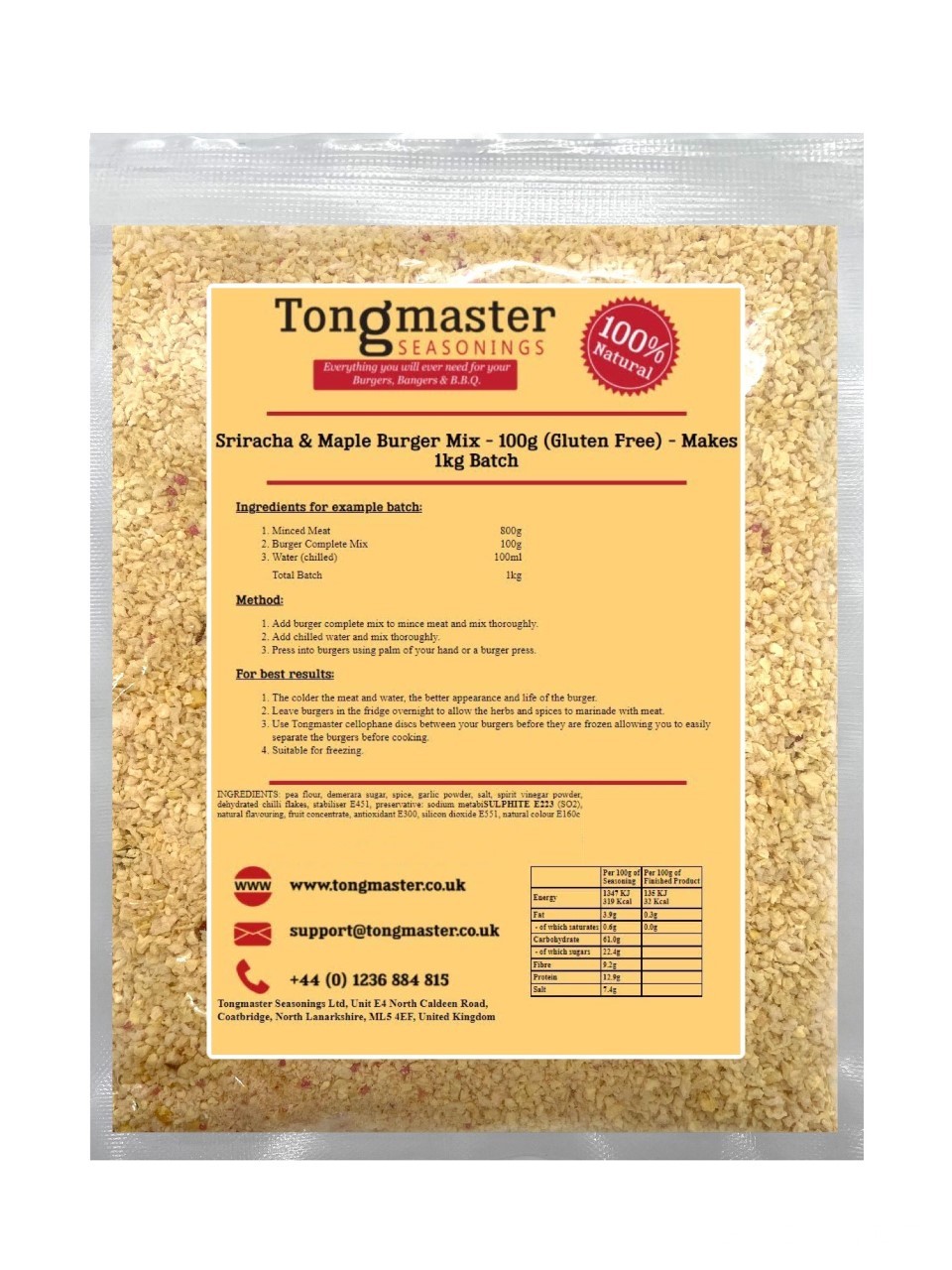 Sriracha & Maple (Gluten Free) Burger Complete Mix - 100g