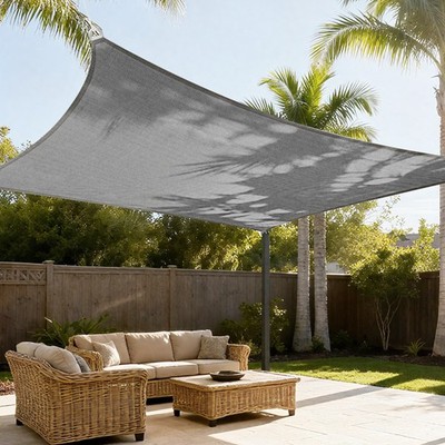 Gray 2-15' Rectangle Sun Shade Sail Canopy UV Blocker Cover Patio Pool Outdoor