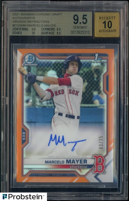 2021 Bowman Chrome Orange Refractor Marcelo Mayer RC 3/25 BGS 9.5 mit 10 Auto