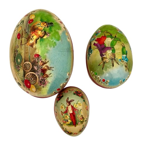 3 Vtg Nesting Papier-Mâché Easter Eggs Rabbits Chickens W. Germany/ Germany - Picture 6 of 9
