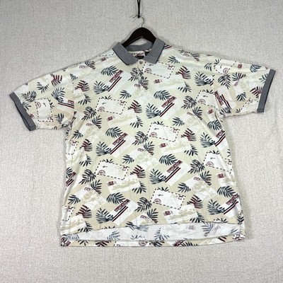 Arrow Tournament Mens XL Cream Beige Palm Leaf Envelope Print Short Sleeve Shirt