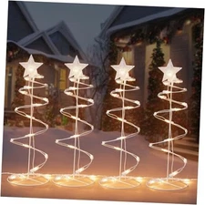 4 Packs Outdoor Spiral Lighted Christmas Tree, Warm White Spiral Christmas 