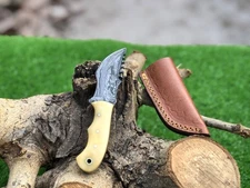 6” Gorgeous handmade Damascus Steel Skinner knife with sheath Christmas gifts