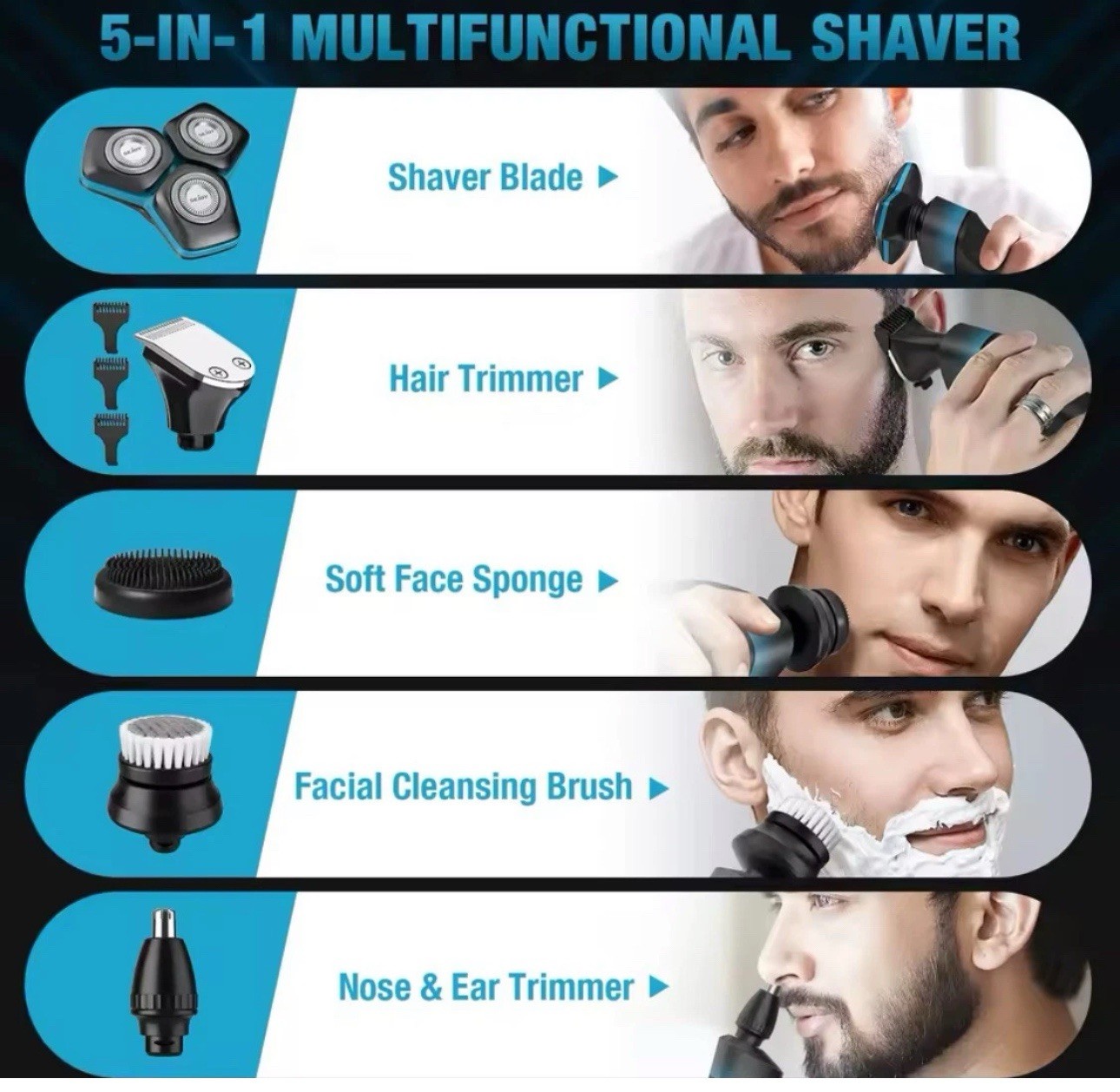 Sejoy Electric  for Men,5-In-1 Multi-Function Rechargeable Electric Shaver