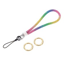 Bling Wristlet Lanyard 5.3" Rhinestone Keychain Strap Multicolored