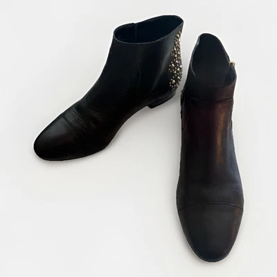 BCBGeneration Logann Black Leather Studded Ankle Booties Side Zip Size 7M US 37 - Image 1 of 4