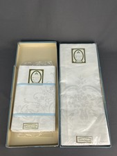 NOS Pure Irish Linen White Double Damask 70x88 Tablecloth w/8 Dinner Napkins