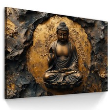Buddha Kunstdruck Leinwand – Meditation Zen Wandbild Schwarz Gold modern 6454A