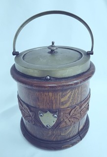 Vintage Wooden Biscuit Barrel With Metal Lid & Handle RM169/8