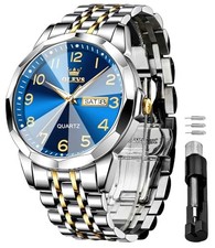 Watch for Men Luxury Dress Analog Quartz Stainless Steel Waterproof Gold-blue
