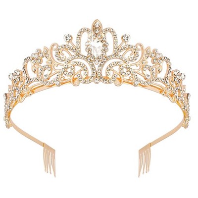 Didder Gold Crystal Tiara Crown Headband Princess Elegant Crown with combs fo...