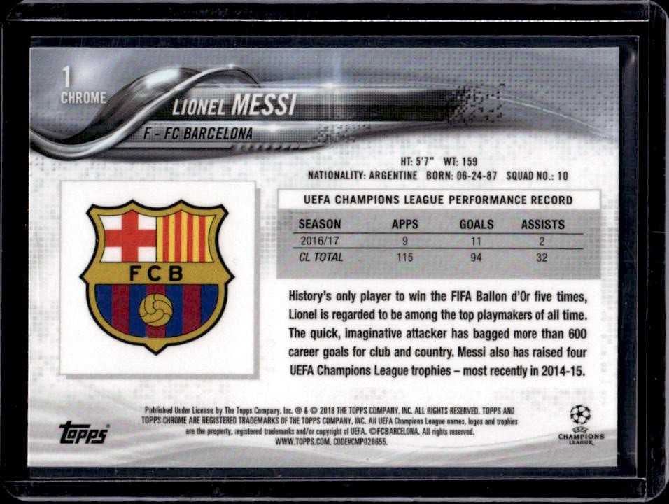 2017 Topps Chrome UEFA Lionel Messi #1 Barcelona view 2