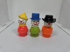 Vintage Fisher Price little people set/3 Circus clowns: red, orange, green
