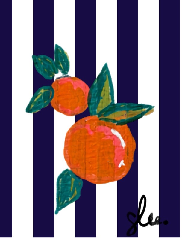 Acrylic Original One of a Kind Oranges Mini Art Card- Striped Fruits Collection
