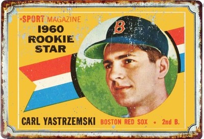Carl Yastrzemski Red Sox Tin Sign All Metal Baseball Cards up to 12 x 18''