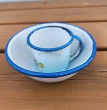 Juego de tazas y cuencos vintage esmaltados Cinsa para niños artículos esmaltados Saltillo México