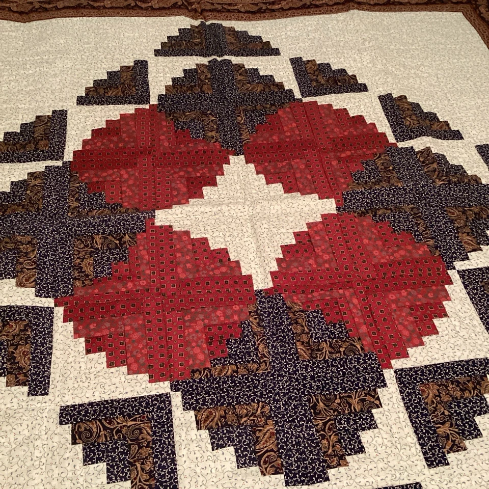 Throw Lap Quilt 54" x 54" Log Cabin Medallion Patchwork Hand Made Wall Hanging - Image 2 of 4