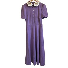 Shein Floral Embroidered Collar Dress Pearl Buttons Lavender Midi Dress
