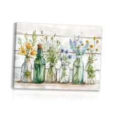 WLHARTT Rustic Bathroom Wall Decor, Green Flower 16"L x 12"W Green  Blue