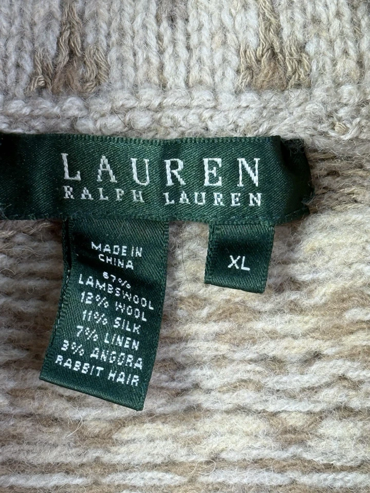 Colete de malha Ralph Lauren lã mistura angorá XL bege boho suéter cabo cashmere - Imagem 3 de 4
